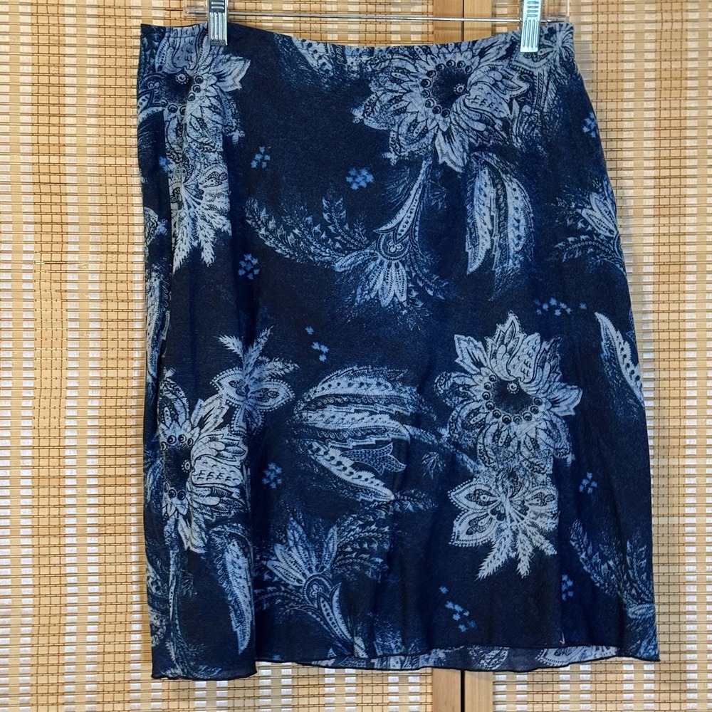 DKNY‎ Jeans Womens 8 A Line Skirt Blue Floral Lined Western Cottagecore Festival